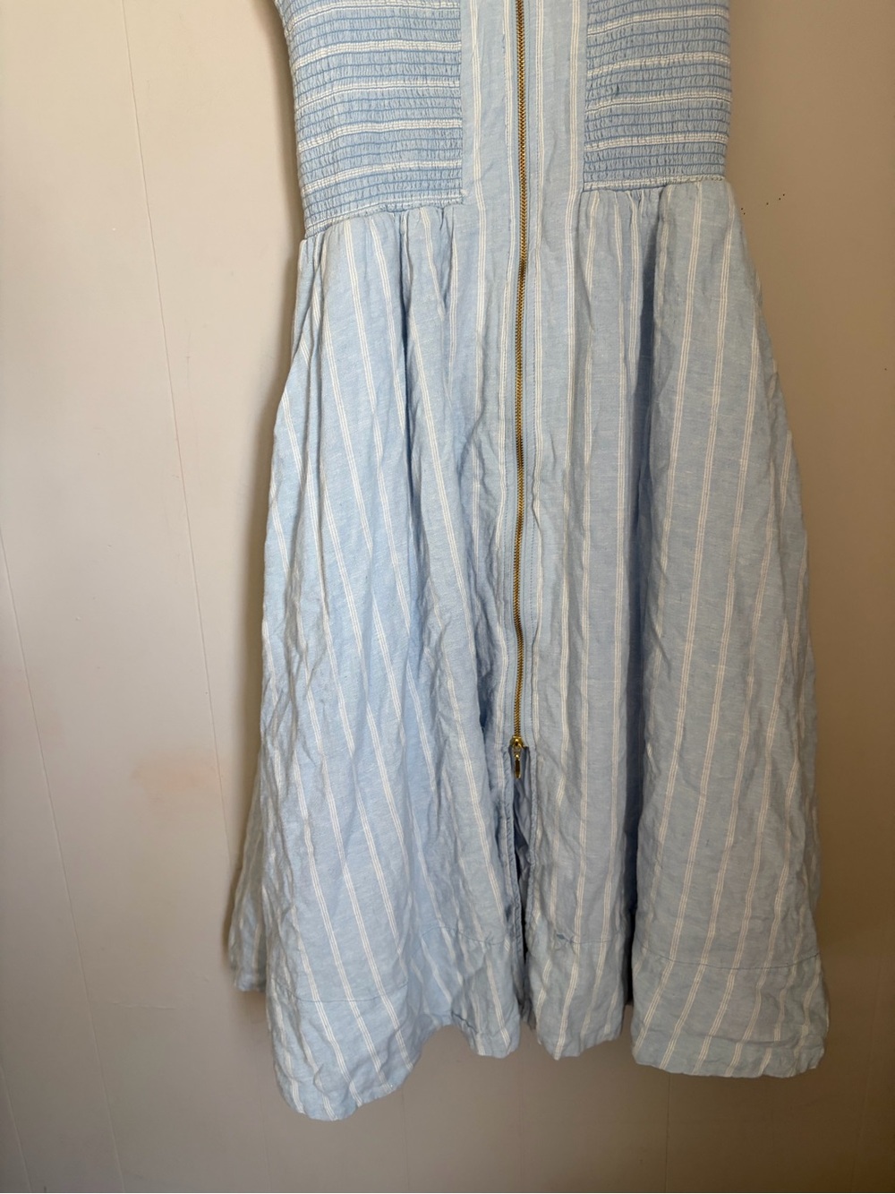 Anthropology Light Blue Sleeveless Striped Midi Dress with Waistband - Picture 4 of 7